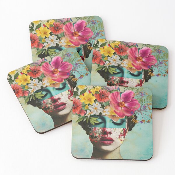 Item preview, Illustration of a woman portrait with fashion flowers on the head.  Vivid colors. A vintage style. designed and sold by Soft Oddity.
