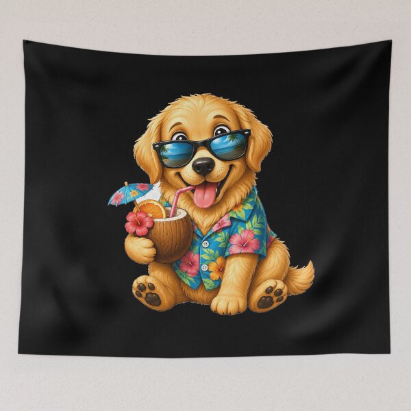 Item preview, Beach Dog Golden Retriever - Funny Summer Vacation Cartoon designed and sold by Wild Horizon Studio.