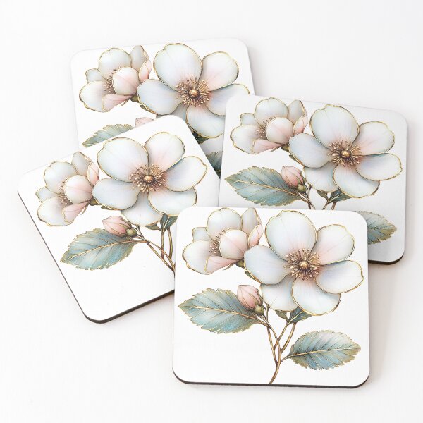 Item preview, Elegant White Anemone Flower Blossom with Gold Edges designed and sold by FernLiz.