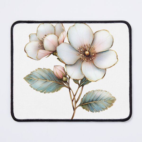 Item preview, Elegant White Anemone Flower Blossom with Gold Edges designed and sold by FernLiz.