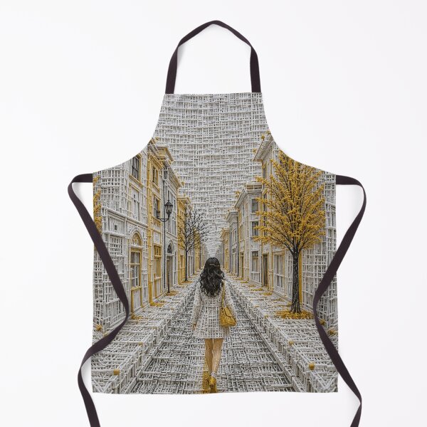 Item preview, Golden Wireframe City with Woman Walking  Surreal 3D Architectural Art Print designed and sold by Quite mind .