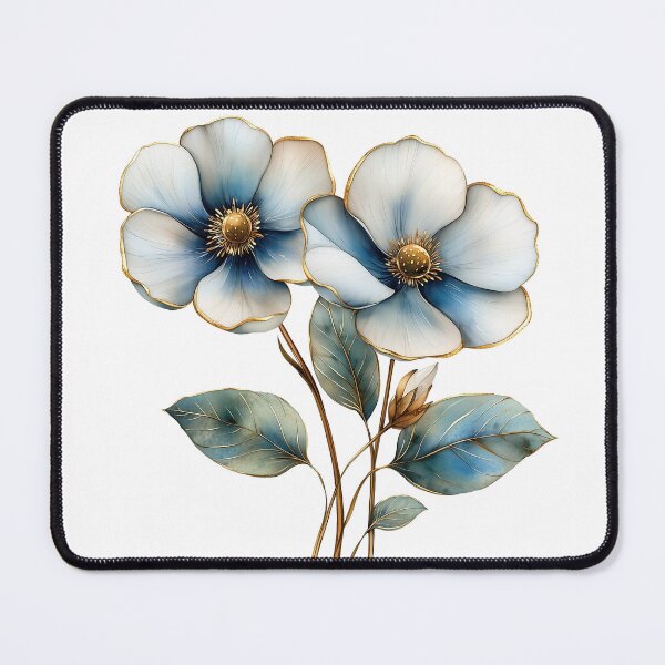 Item preview, Elegant Blue Poppy Flower Blossom with Gold Edges designed and sold by FernLiz.