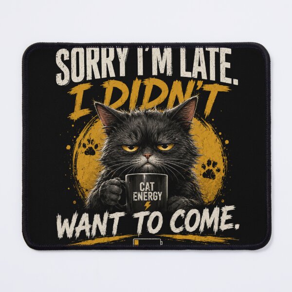 Item preview, SORRY I'M LATE I DIDN'T WANT TO COME FUNNY BLACK CAT designed and sold by LowBatteryStudio ⭐.