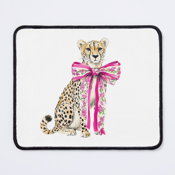Item preview, Coquette Cheetah Leopard with Pink Floral Bow – Girly Wild Cat designed and sold by Sketchbook Studio by Aqsaa.