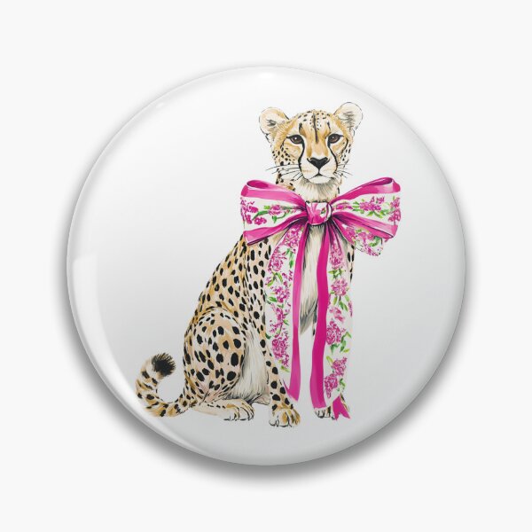 Item preview, Coquette Cheetah Leopard with Pink Floral Bow – Girly Wild Cat  designed and sold by Sketchbook Studio by Aqsaa.