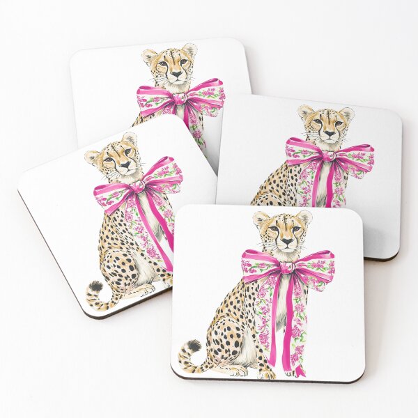 Item preview, Coquette Cheetah Leopard with Pink Floral Bow – Girly Wild Cat  designed and sold by Sketchbook Studio by Aqsaa.