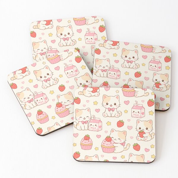 Item preview, Strawberry Kitten Bakery Kawaii Pattern Wow designed and sold by Soft Berry Studio.