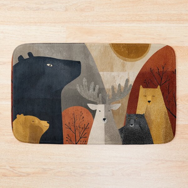 Item preview, Scandinavian Folk Art Woodland Animals Pattern | Nordic Forest Bear | Rustic Boho Nature Collage | Mid Century Modern Wall Art designed and sold by Babylone Art Design.