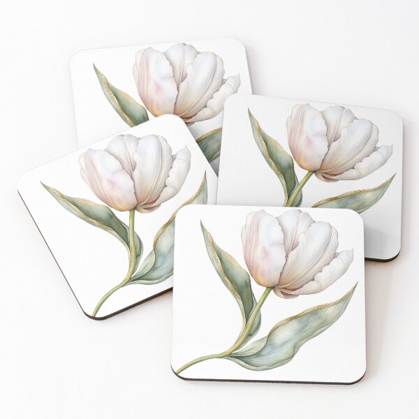 Item preview, Elegant White Tulip Flower Blossom with Gold Edges designed and sold by FernLiz.