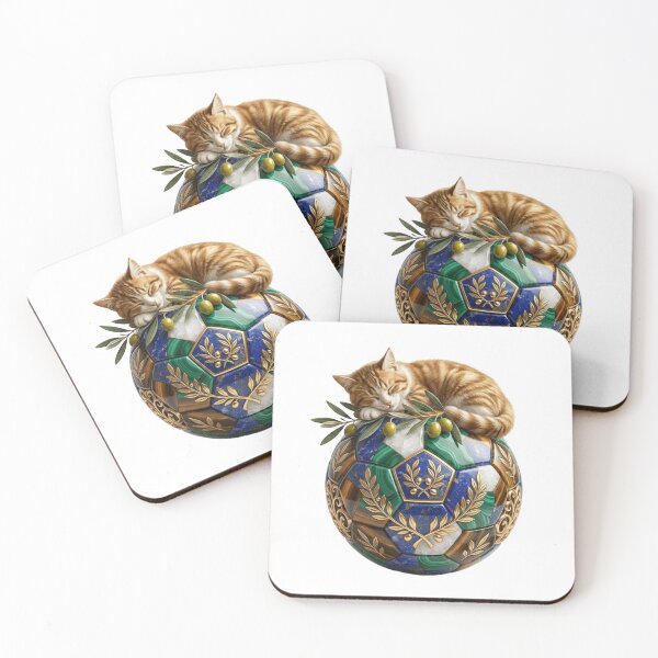 Item preview, Cute Sleeping Cat on Luxury Soccer Ball Olive Tree Branch Aesthetic designed and sold by Fatomfatom.