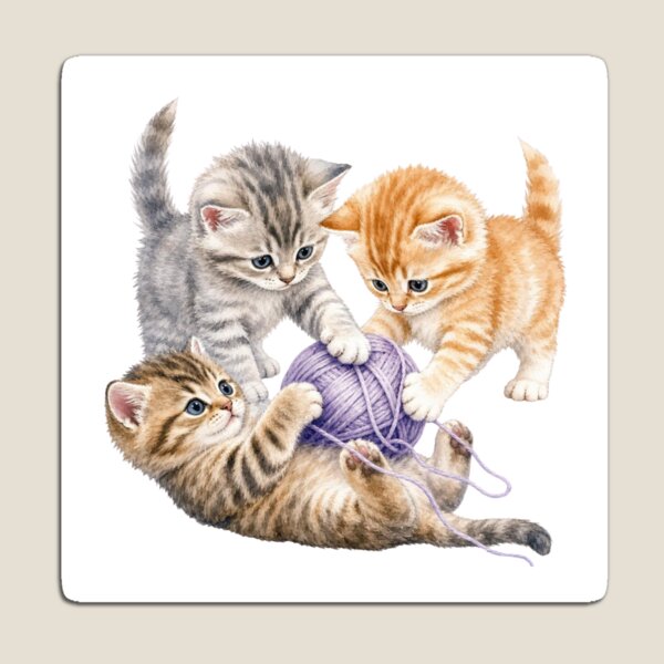 Item preview, Cute Kittens Playing with Yarn Watercolor - Watercolor Nursery Art designed and sold by PAPIRO SIGLO XXI.