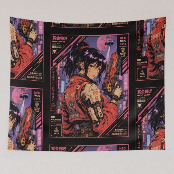 Item preview, Cyberpunk Bounty Hunter - Retro Anime Mercenary designed and sold by Apocalyptic Art Studio.