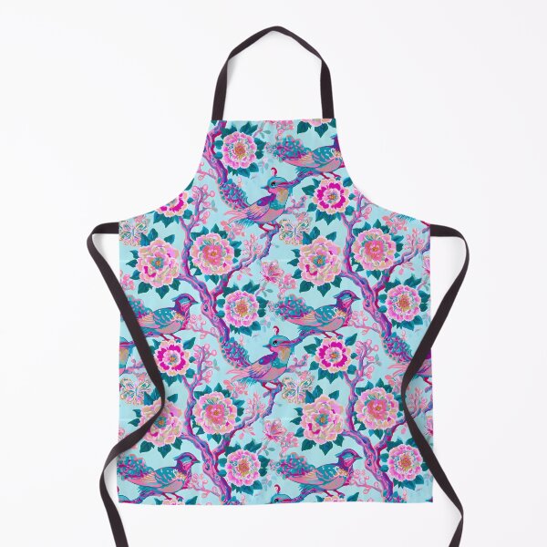 Item preview, Preppy naive chinoiserie birds, flowers and butterflies in hot pink and turquoise designed and sold by SophieClimaArt.
