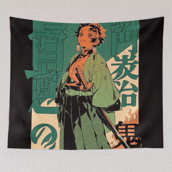 Item preview, Tanjiro Duotone Orange Tang Sumi-e  designed and sold by AnimeArsenalPrints.