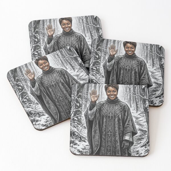 Item preview, SMILING CLERIC IN SNOWY WINTER FOREST CHARCOAL ILLUSTRATION FANTASY designed and sold by Curiosiart.