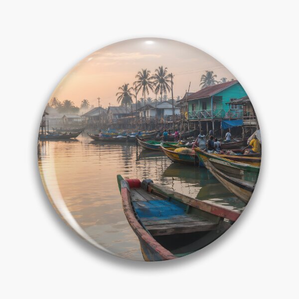 Item preview, Sunrise Fishing Boats on River designed and sold by SavannaCanvas.