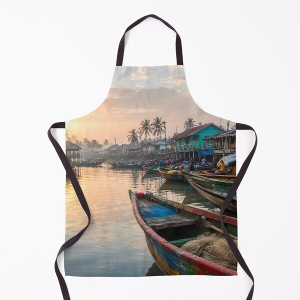 Item preview, Sunrise Fishing Boats on River designed and sold by SavannaCanvas.