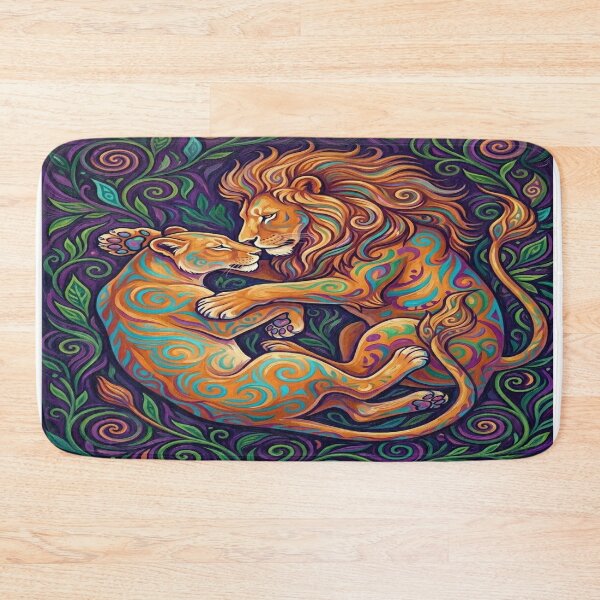 Item preview, Psychedelic Lion Love – Colorful Lion & Lioness Fantasy Art designed and sold by MAJCO-ART.