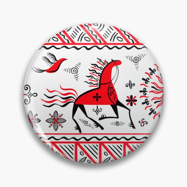 Item preview, Horses, sun and birds in slavic style. Mezen Red-black folk pattern designed and sold by LiluGross.