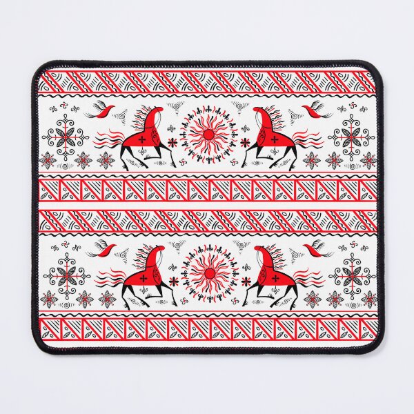 Item preview, Horses, sun and birds in slavic style. Mezen Red-black folk pattern designed and sold by LiluGross.