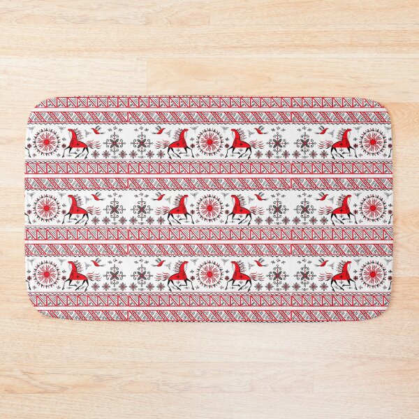 Item preview, Horses, sun and birds in slavic style. Mezen Red-black folk pattern designed and sold by LiluGross.
