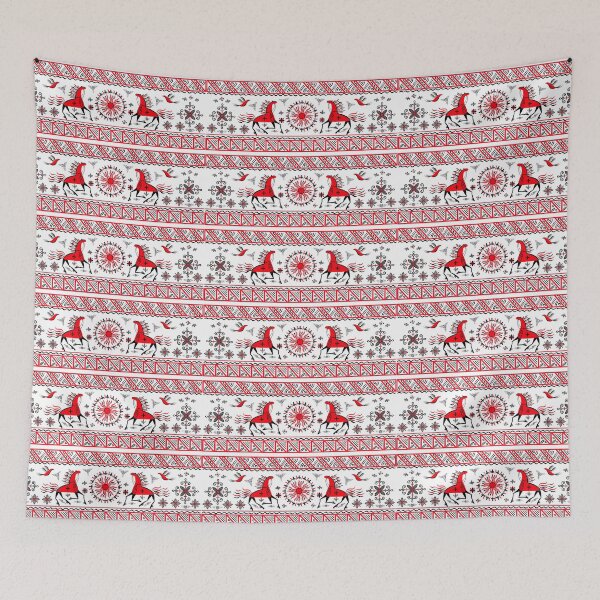 Item preview, Horses, sun and birds in slavic style. Mezen Red-black folk pattern designed and sold by LiluGross.