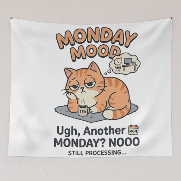 Item preview, Cute Monday Mood Cat - Funny Tired Cat Sticker designed and sold by BareCanvass.