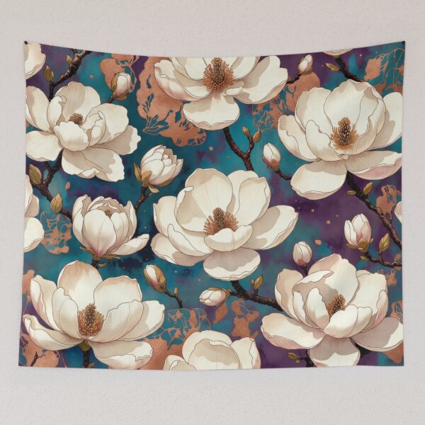 Item preview, Luxurious White Magnolia Gold Floral Pattern designed and sold by IntelliMindDesigns.