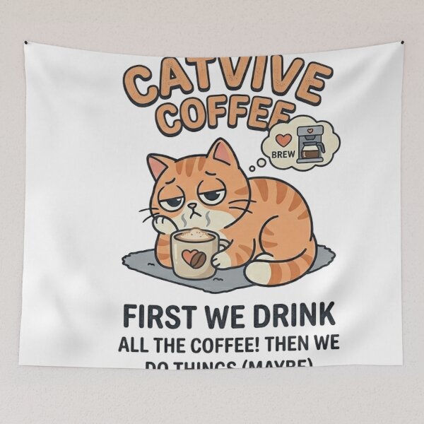 Item preview, First We Drink Coffee Cat Sticker - Funny Coffee Lover Gift designed and sold by BareCanvass.
