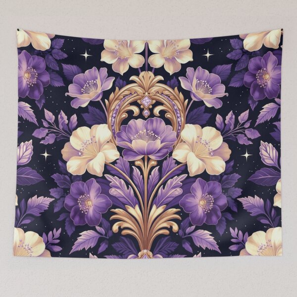Item preview, Regal Purple White Floral Gold Seamless Pattern designed and sold by IntelliMindDesigns.