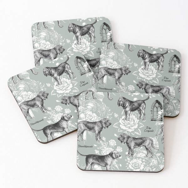 Item preview, The Gothic Legend of the Bloodhound - Dogs and Fantasy Illustration Toile Pattern on Grey Background designed and sold by CanisArtStudio.