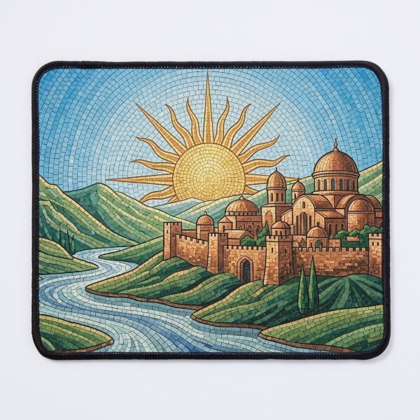 Item preview, Golden Sunrise Citadel Landscape Mosaic Art designed and sold by KCdS2026.