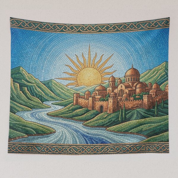 Item preview, Golden Sunrise Citadel Landscape Mosaic Art designed and sold by KCdS2026.