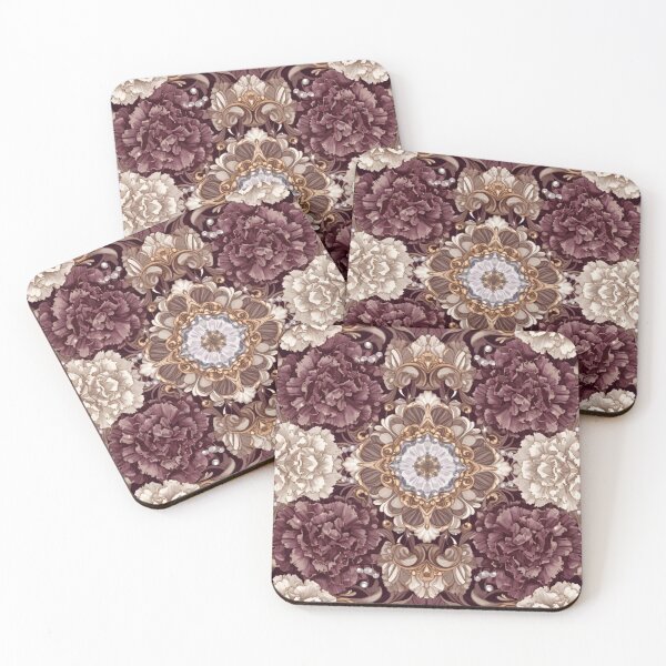 Item preview, Rich Burgundy Cream Floral Mandala Pattern designed and sold by IntelliMindDesigns.