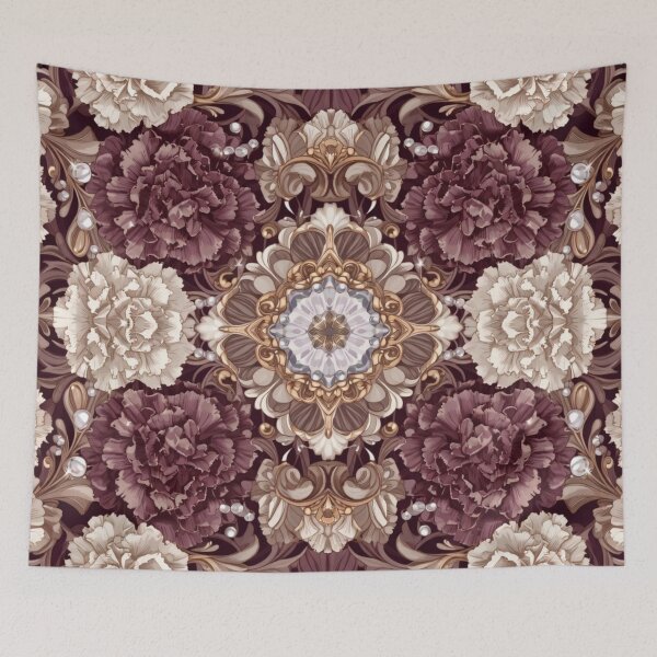 Item preview, Rich Burgundy Cream Floral Mandala Pattern designed and sold by IntelliMindDesigns.