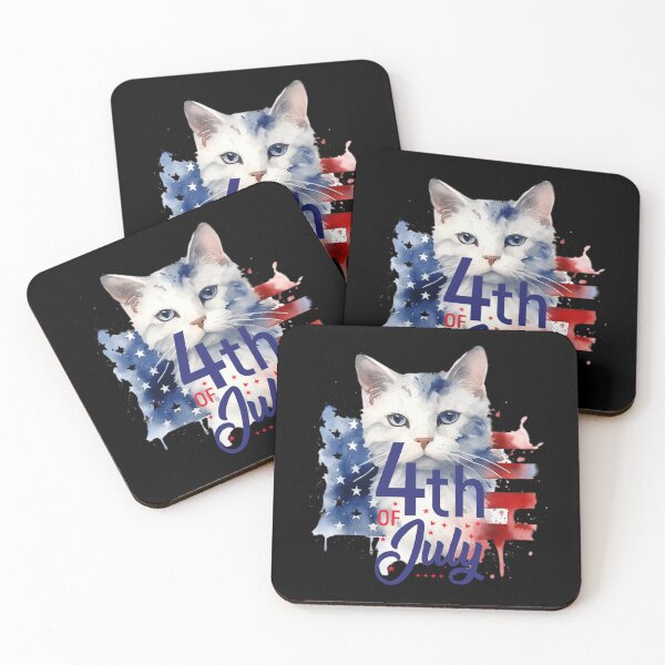 Item preview, White Cat: 4th of July designed and sold by MyMerryMary.