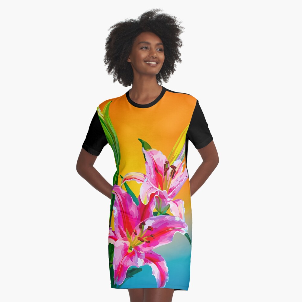Tropical Floral Fantasy  Graphic T-Shirt Dress