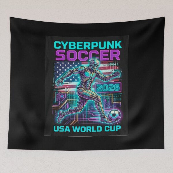 Item preview, Cyberpunk Soccer 2026 USA World Cup Neon Robot Skeleton designed and sold by Dream Weave Studio.