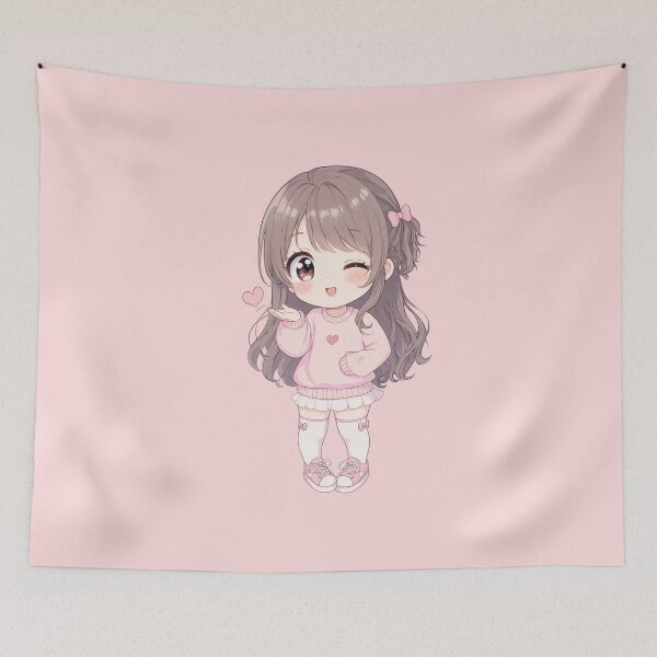 Item preview, Cute Kawaii Chibi Anime Girl Blowing a Kiss Soft Pink Aesthetic designed and sold by jo-e-basta.