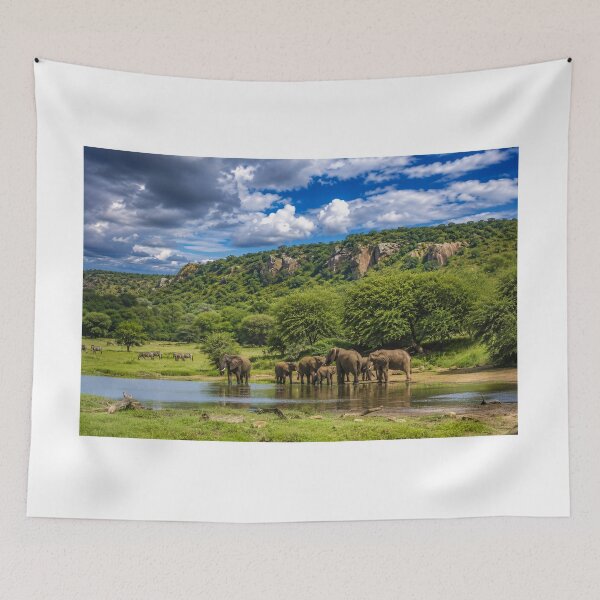 Item preview, Lush African Landscape with Elephants designed and sold by SavannaCanvas.