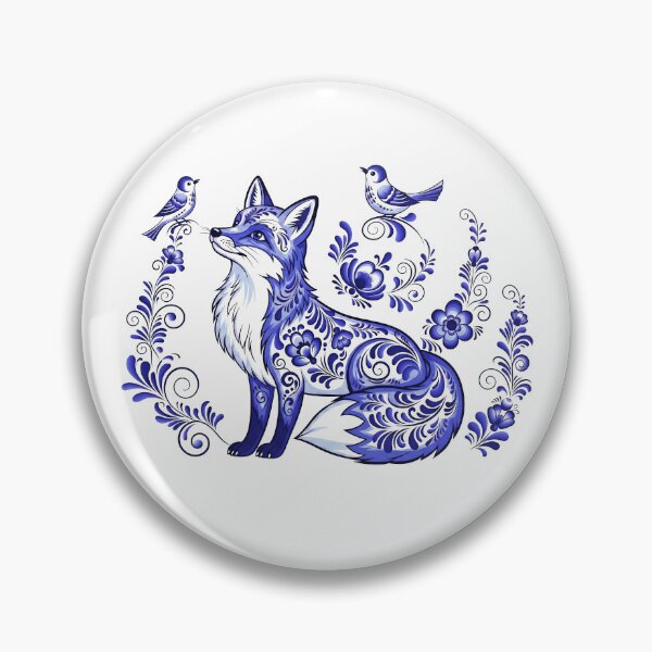 Item preview, Fox and birds with flowers. Blue pattern with curl and leafs designed and sold by LiluGross.