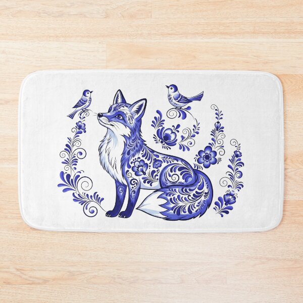 Item preview, Fox and birds with flowers. Blue pattern with curl and leafs designed and sold by LiluGross.