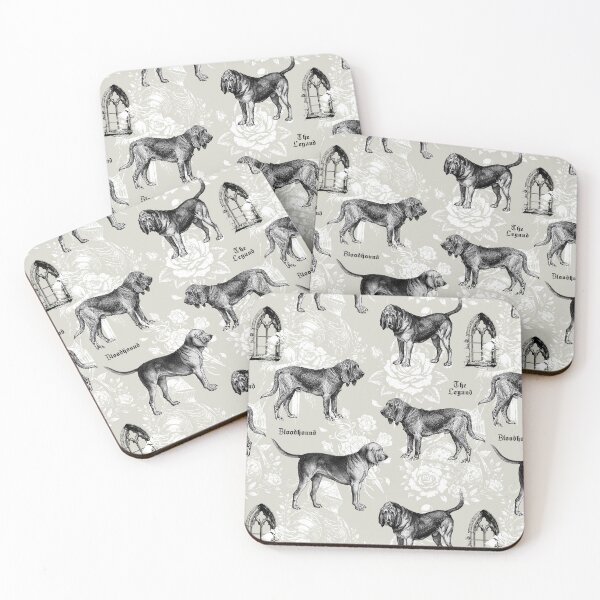 Item preview, The Gothic Legend of the Bloodhound - Dogs and Fantasy Illustration Toile Pattern on Taupe Background designed and sold by CanisArtStudio.