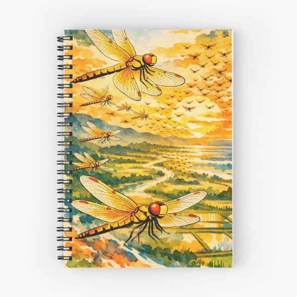 Item preview, Golden Dragonfly Swarm Sunset River Watercolor Art designed and sold by UhuCriei .