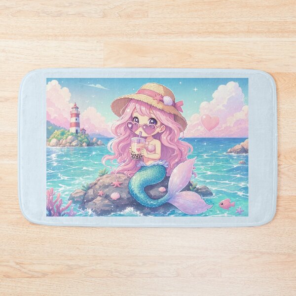 Item preview, ​Kawaii Anime Mermaid Drinking Boba Tea Summer Ocean Aesthetic designed and sold by jo-e-basta.