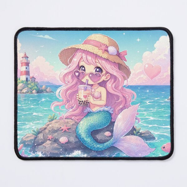 Item preview, ​Kawaii Anime Mermaid Drinking Boba Tea Summer Ocean Aesthetic designed and sold by jo-e-basta.