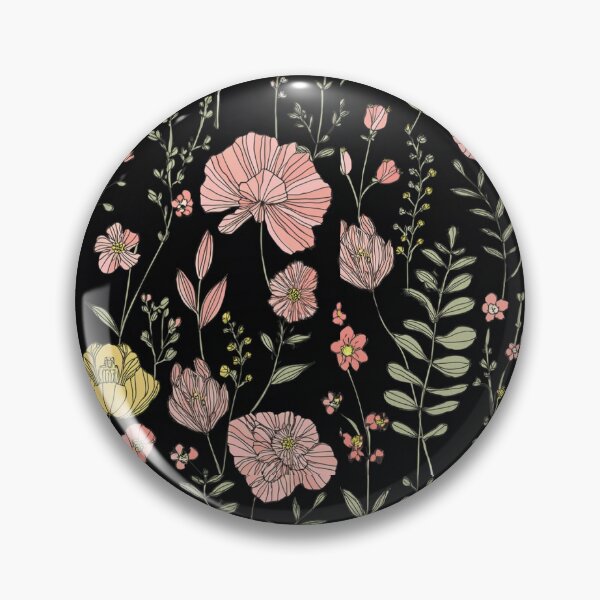 Item preview, Vintage boho dusty pink botanicals floral wildflowers garden painting on black background spring flowers  designed and sold by navitalidesign.