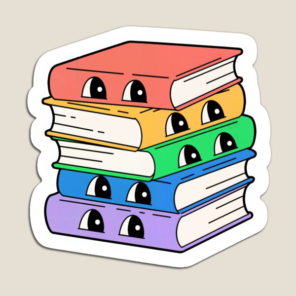 Item preview, Kawaii Wobbly Book Stack Wide Eyes Cute designed and sold by Dunderstickers.