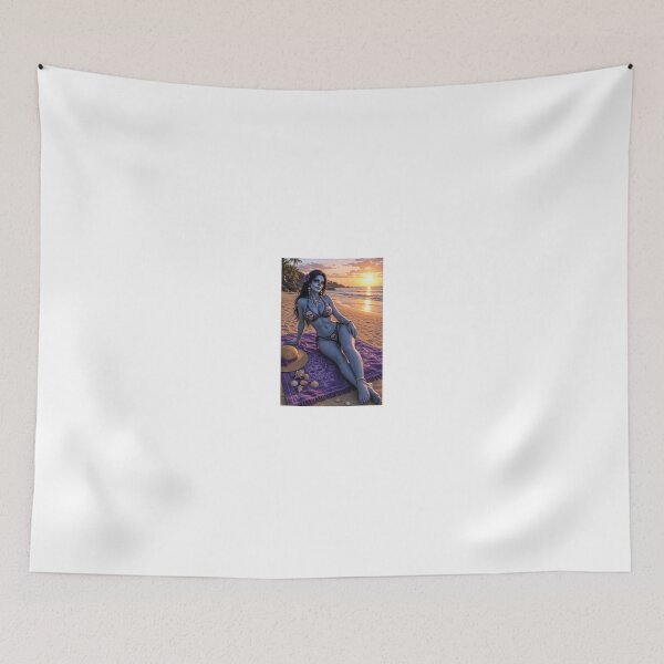 Item preview, Skull Painted Woman on Tropical Beach at Sunset designed and sold by CathryneDelamort.