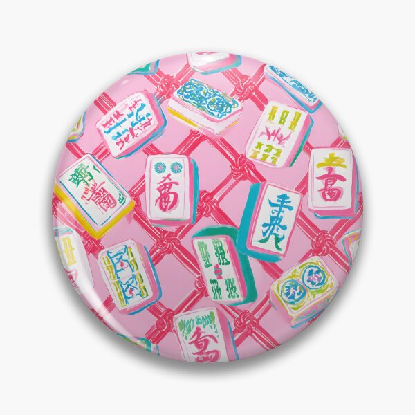 Item preview, Preppy mahjong tiles on pink chinoiserie lattice designed and sold by SophieClimaArt.
